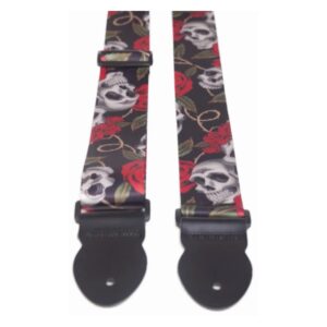 Leathergraft Graphic Webbing Guitar Strap,  Skulls & Roses