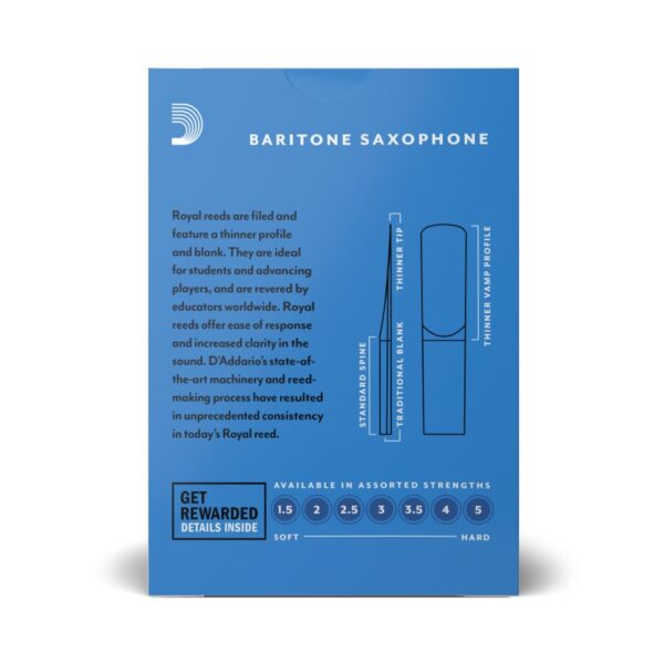 Royal by D'Addario Baritone Sax Reeds, Strength 1.5, (Single) - Image 3
