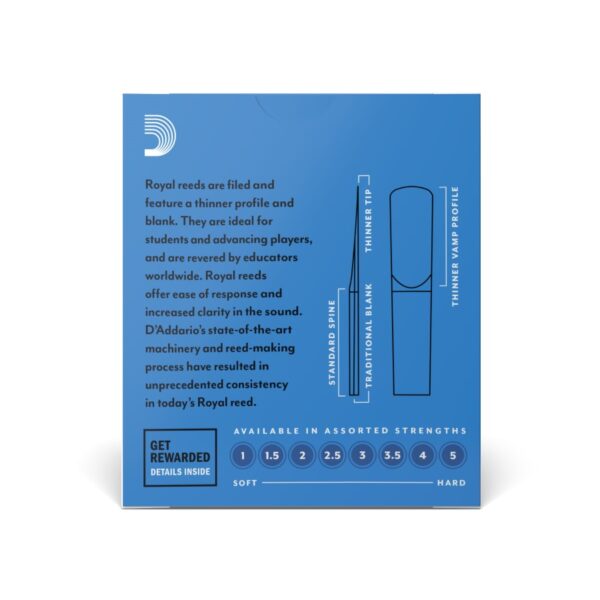 Royal by D'Addario Bb Clarinet Reeds, Strength 2.5, 10-pack - Image 3