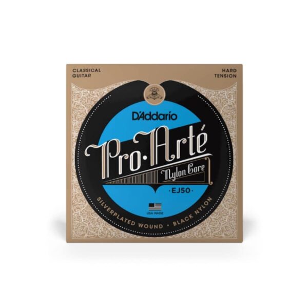 D'Addario, Pro-Arté Black Nylon Classical Guitar Strings, EJ50, Hard Tension