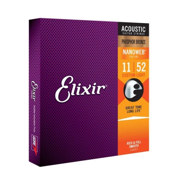 Elixir Phosphor Bronze Nanoweb Acoustic Guitar String Set, 11-52 - Image 2