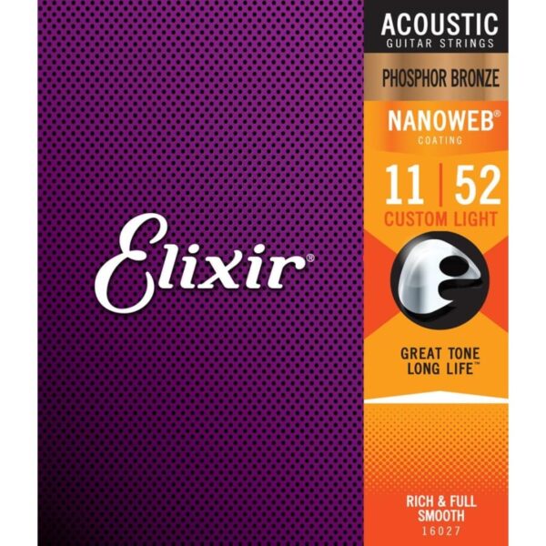Elixir Phosphor Bronze Nanoweb Acoustic Guitar String Set, 11-52