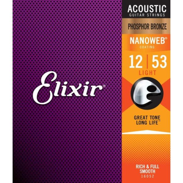 Elixir Phosphor Bronze Nanoweb Acoustic Guitar String Set, 12-53