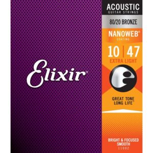 Elixir 80/20 Bronze Nanoweb Acoustic Guitar String Set, 10-47
