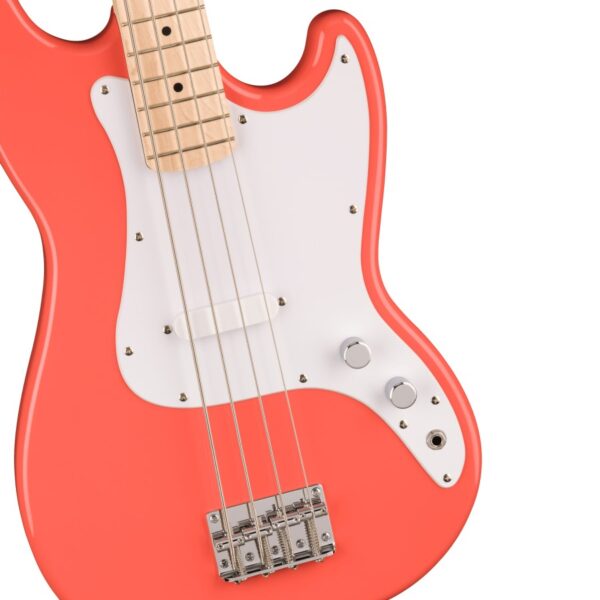 Squier Sonic Bronco Bass, Maple Fingerboard, White Pickguard, Tahitian Coral - Image 3