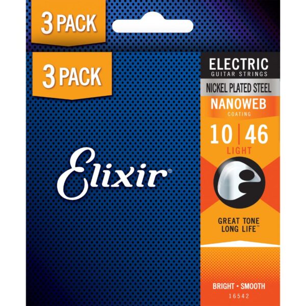 Elixir Nickel Nanoweb Electric Guitar Strings, 10-46, 3-Pack