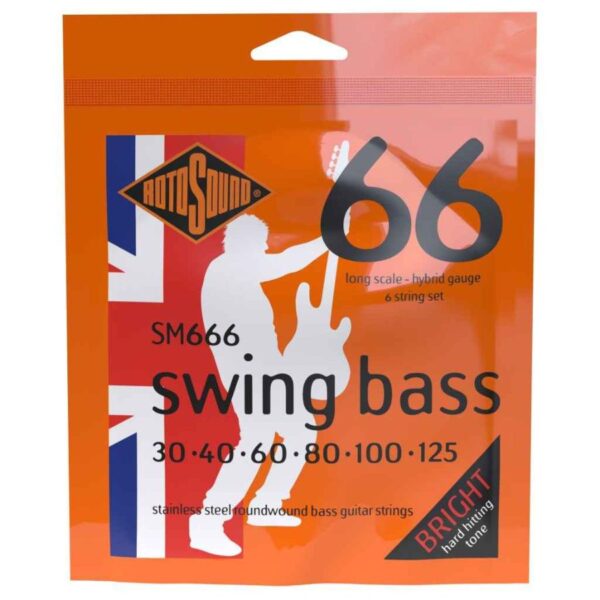 Rotosound SM666 Steel Roundwound, 30-125 Swing Bass 6-String Set, Long Scale, Hybrid Gauge