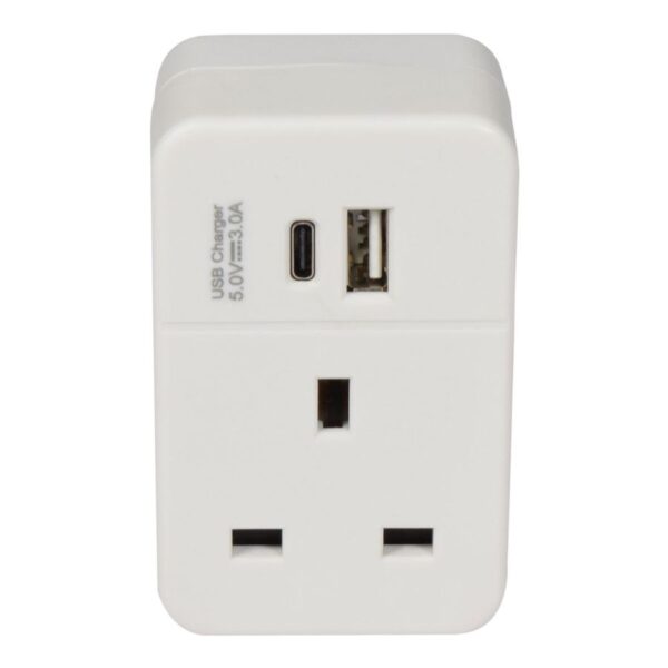 UK Mains Adaptor with USB A+C Port (PD Fast Charging)