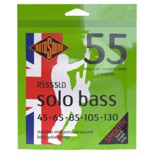 Rotosound RS555LD Pressure Wound, 45-130 Solo Bass 5-String Set, Long Scale, Standard Gauge