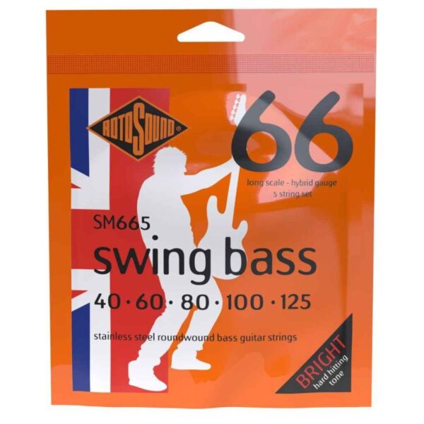 Rotosound SM665 Steel Roundwound, 40-125 Swing Bass 5-String Set, Long Scale, Hybrid Gauge