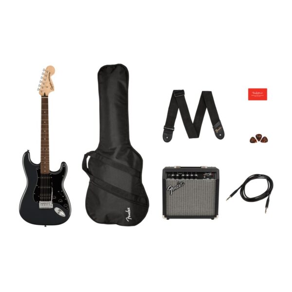 Squier Affinity Stratocaster HSS Guitar Pack, Charcoal Frost Metallic