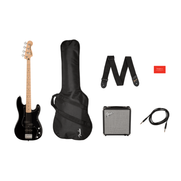 Squier Affinity Precision Bass PJ Pack, with Rumble 15 Amp, Maple Fingerboard, Black