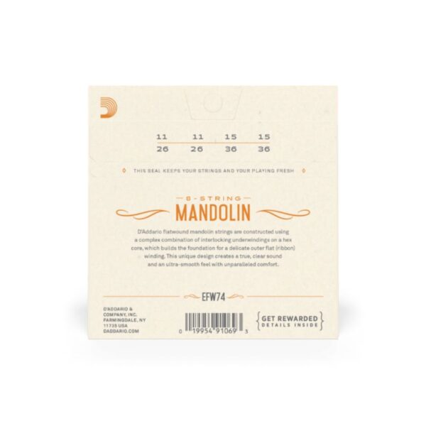 D'Addario EFW74 Flatwound Mandolin String Set, Stainless Steel, 11-36 - Image 2