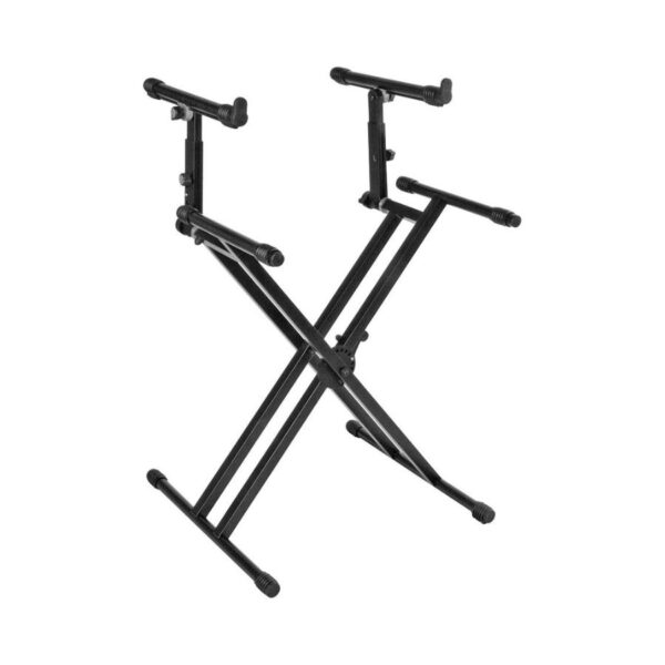 Quiklok QL742 Heavy Duty Double Braced, Double Tier X-Frame Keyboard Stand, Black