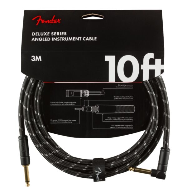 Fender Deluxe 10ft, Black Tweed straight/angled Instrument Cable