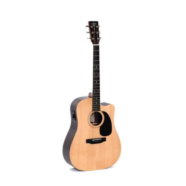 Sigma SE Series DTCE Dreadnought Electro Acoustic Guitar, Solid Spruce Top, Tilia B&S, Torch Inlay