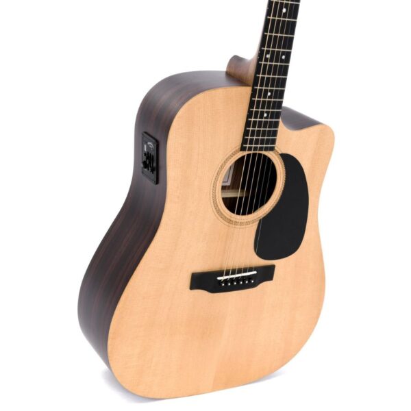 Sigma SE Series DTCE Dreadnought Electro Acoustic Guitar, Solid Spruce Top, Tilia B&S, Torch Inlay - Image 3