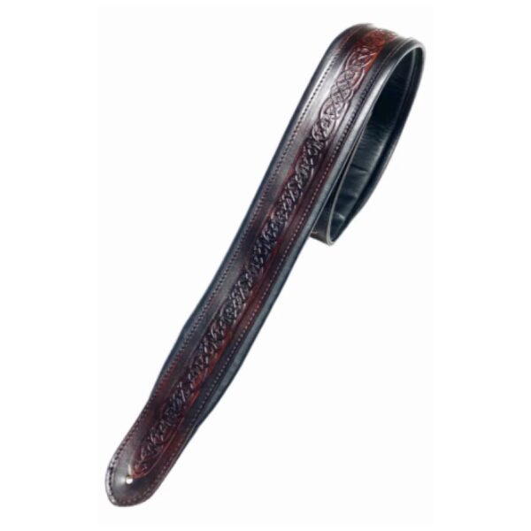 Leathergraft Celtic Embossed Padded Leather Guitar Strap, Brown