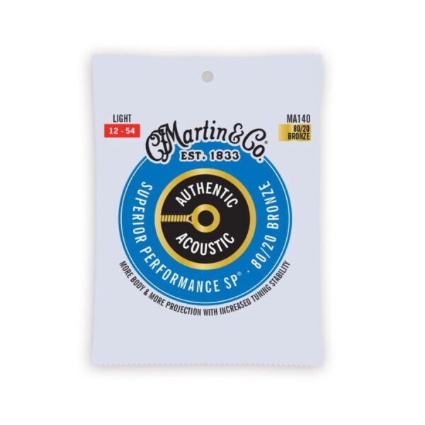 Martin MA140 80/20 Bronze Authentic SP Acoustic Guitar String Set, 12-54