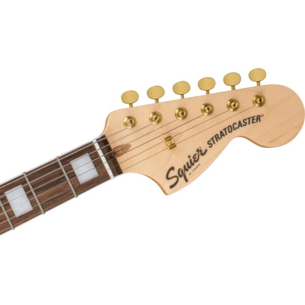 Squier 40th Anniversary Stratocaster®, Gold Edition, Laurel Fingerboard, Gold Anodized Pickguard, Ruby Red Metallic - Image 5
