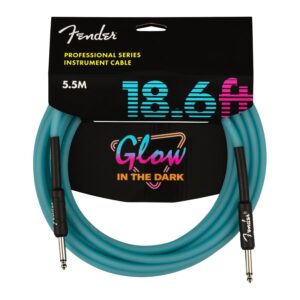 Fender Pro Glow In Dark 18.6ft Instrument Cable, Blue, Straight
