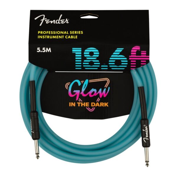 Fender Pro Glow In Dark 18.6ft Instrument Cable, Blue, Straight
