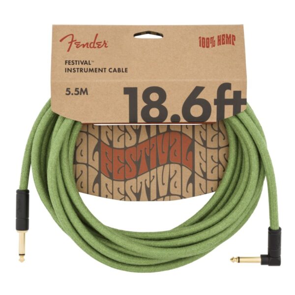 Fender Festival Pure Hemp Instrument Cable, Straight/Angle, 18.6ft, Green