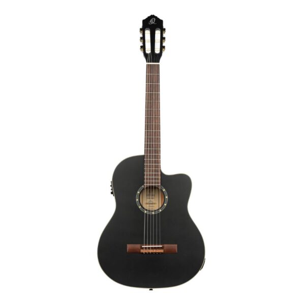 Ortega RCE125SN-SBK Family Series Classical Slim Neck Electro Guitar, Satin Black, with Gig Bag