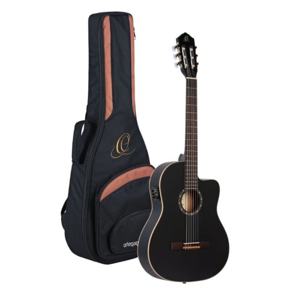 Ortega RCE125SN-SBK Family Series Classical Slim Neck Electro Guitar, Satin Black, with Gig Bag - Image 6