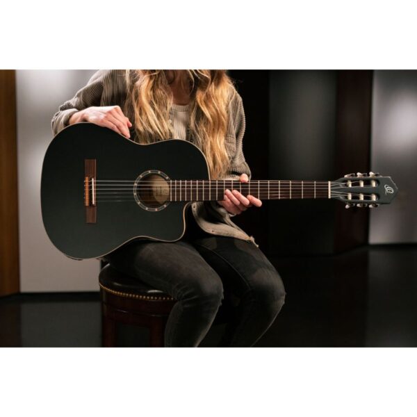 Ortega RCE125SN-SBK Family Series Classical Slim Neck Electro Guitar, Satin Black, with Gig Bag - Image 7