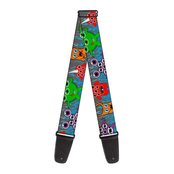Buckle-Down Cute Monsters Flame Guitar Strap, Grey