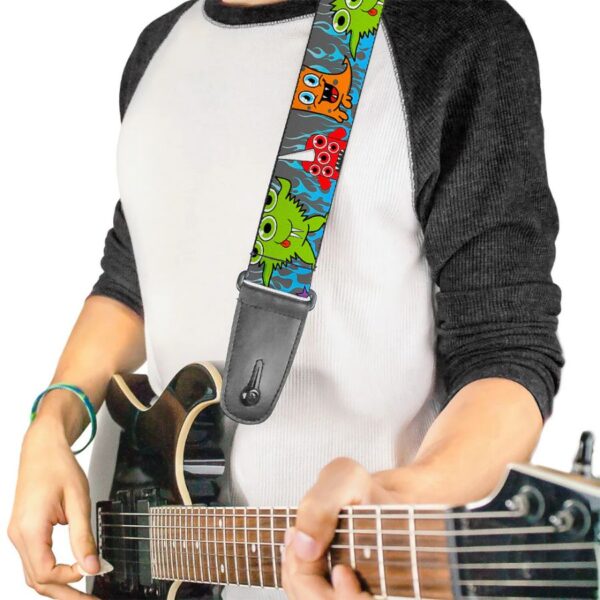 Buckle-Down Cute Monsters Flame Guitar Strap, Grey - Image 2