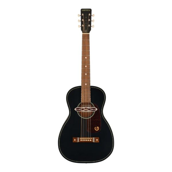 Jim Dandy Deltoluxe Parlor Acoustic Guitar, Tortoiseshell Pickguard, Black Top