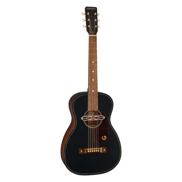 Jim Dandy Deltoluxe Parlor Acoustic Guitar, Tortoiseshell Pickguard, Black Top - Image 3