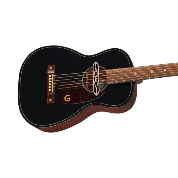 Jim Dandy Deltoluxe Parlor Acoustic Guitar, Tortoiseshell Pickguard, Black Top - Image 4