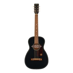Jim Dandy Deltoluxe Parlor Acoustic Guitar, Tortoiseshell Pickguard, Black Top