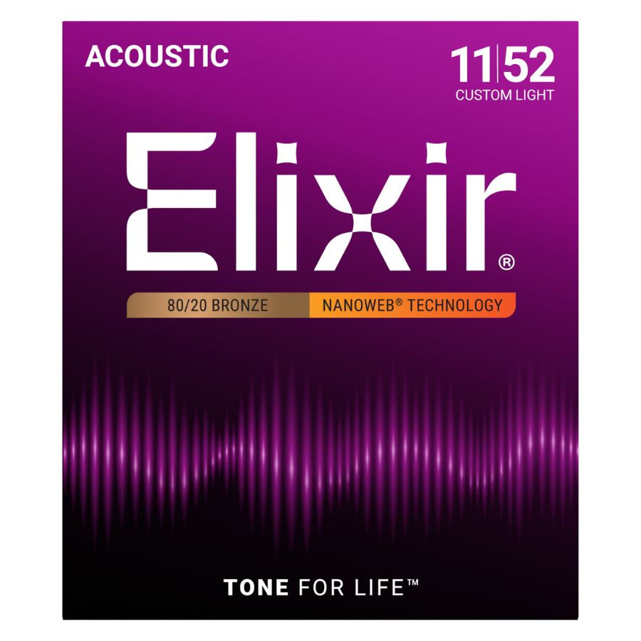 Elixir 80/20 Bronze Nanoweb Acoustic Guitar Strings, 11-52, 3-Pack