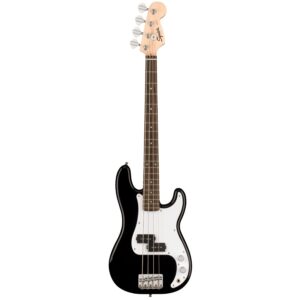 Squier Mini Precision Bass Guitar, White Pickguard, Black Black