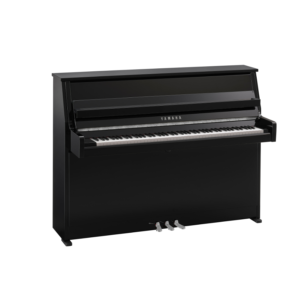 Yamaha B10 Upright Piano, Polished Black, Chrome Fittings