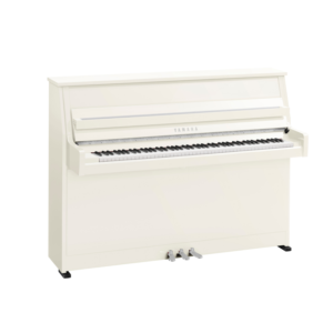 Yamaha B10 Upright Piano, Polished White, Chrome Fittings
