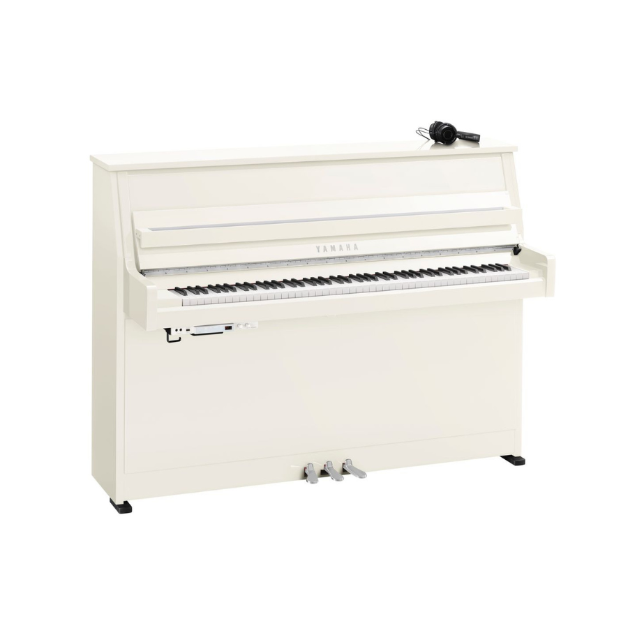 Yamaha B10SC3 Silent Upright Piano, Polished White, Chrome Fittings