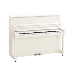 Yamaha B20 Upright Piano, Polished White, Chrome Fittings