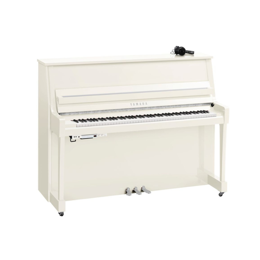 Yamaha B20SC3 Silent Upright Piano, Polished White, Chrome Fittings