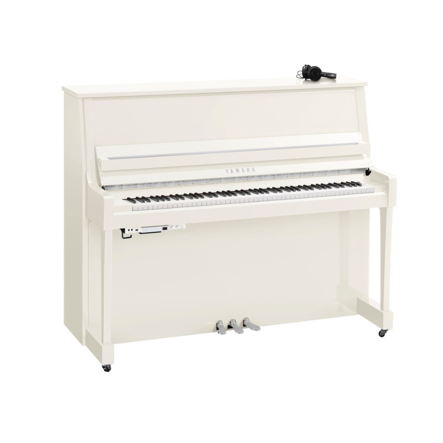 Yamaha B30SC3 Silent Upright Piano, Polished White, Chrome Fittings