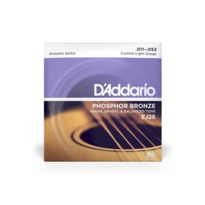 D'Addario Phosphor Bronze Acoustic Guitar String Set, EJ26, Custom Light, 11-52