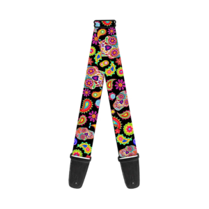 Buckle-Down Thaneeya Guitar Strap, Bobo Sugar Skull Paisley Black Multi Color